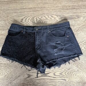 Dandelion White Micro Black Denim Lace Crochet Distressed Cut Off Shorts Size 30